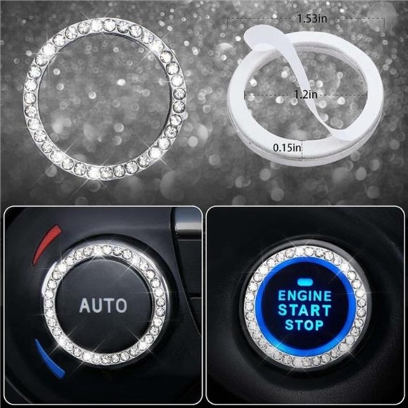 7 Pc Steering Wheel Cover Car Accessories Silver Diamond Crystal Rhinestone Gift - Picture 5 of 6